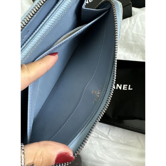 CHANEL Denim Quilted Zip Around Wallet W/Box & Dust Bag - Picture 13 of 16